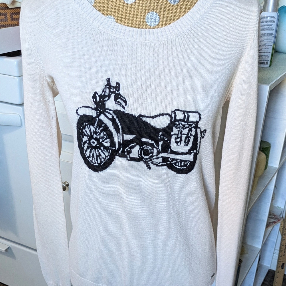 Volcom Bad Toda Stone Cream Motorcycle Print Sweater Cotton blend